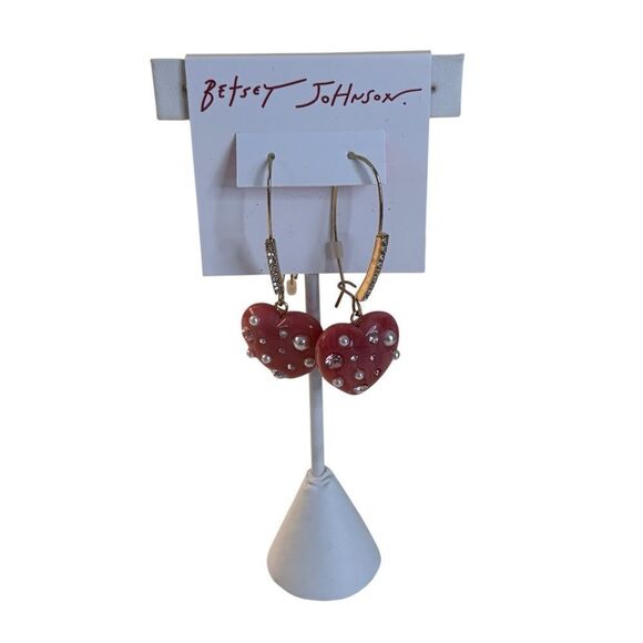 Betsey Johnson Jewelry - Betsey Johnson Pearly Pink Puffy Heart Dangle Earrings.